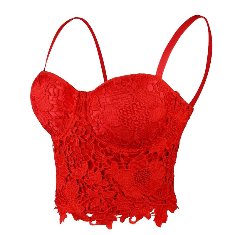 ELLACCI Women's Floral Lace Bustier Crop Top Gothic Corset Bra Tops Red Medium - Image 1